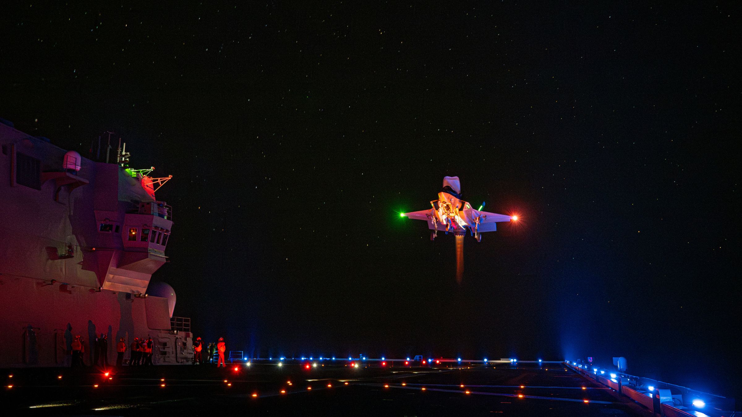 F-35 landing on a carrier at night