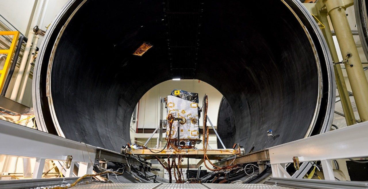 Lunar Trailblazer inside the thermal vacuum chamber (TVAC)